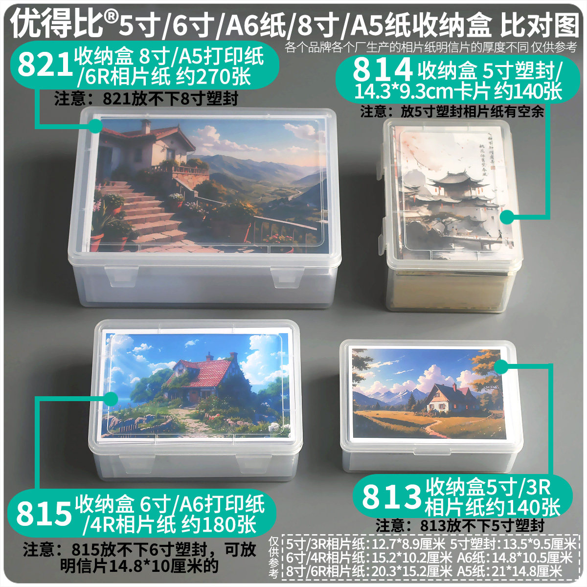 优得比5寸6寸相片纸A6打印纸照片明信片收纳盒半透明食品级带翻盖,淘宝优惠券,粉丝福利购,淘宝优惠卷