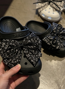 MKOP洞洞鞋配饰diy高级感鞋扣配件黑白碎花大蝴蝶结鞋花适配Crocs