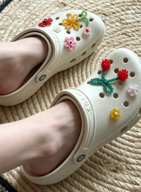 MKOP洞洞鞋配饰高级感鞋扣配件手工串珠编织鞋花适配Cross/Crocs
