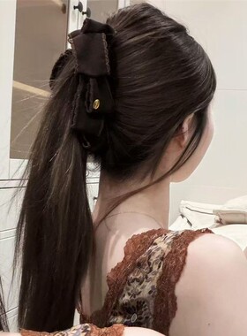 韩系复古高级牛仔蝴蝶结发夹后脑勺气质盘发深灰色百搭香蕉发饰