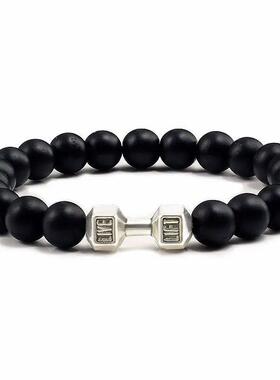High Quality Men Beaded Bracelet Natural Black Lava Stone Du
