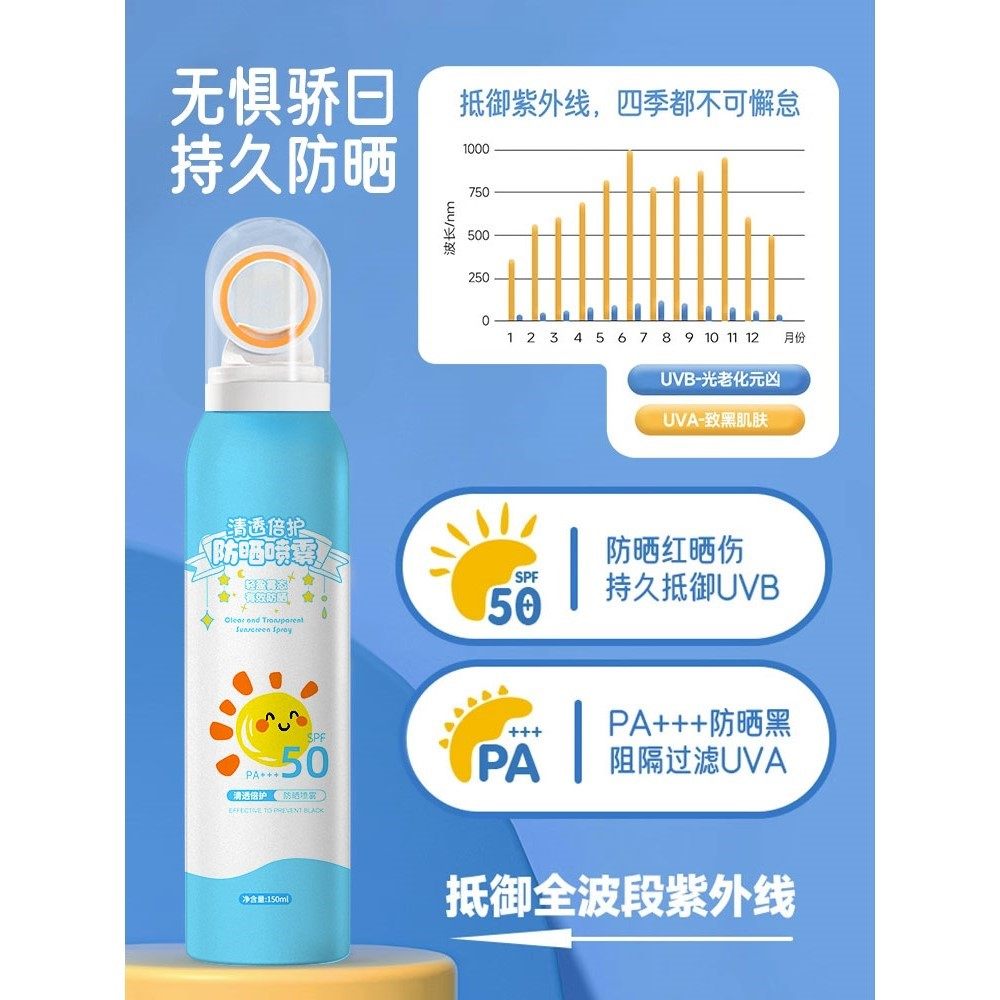 儿童防晒霜喷雾宝宝幼婴儿男女学生孩子专用大人通用防晒乳防嗮正