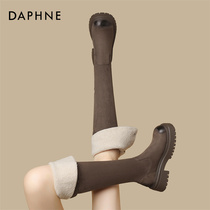 Daphne Daphne ~ plus velvet long cylinder boots woman 2024 new thick bottom heightening long boots retro high heel rider boots