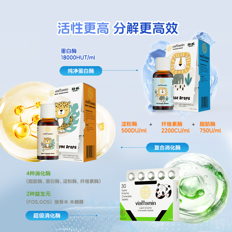 维态美超级消化酶4合1咀嚼片儿童双益生元片剂接骨木澳洲进口30粒