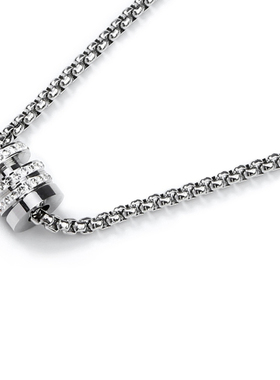 简约超闪水钻三环幸运柱短款项链