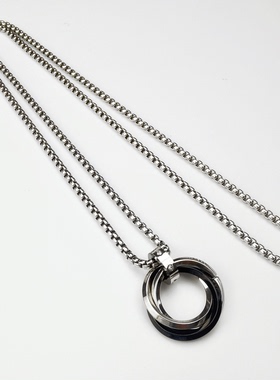 韩版戒指钛钢环环相扣情侣吊坠