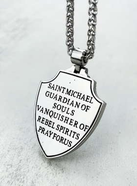 嘻哈男钛钢复古圣米迦勒盾牌项链