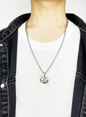 男女美术画画爱心调色板吊坠项链