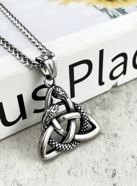 男女钛钢镂空盘蛇三位一体结项链