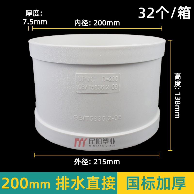 PVC直接管箍 排水管 直通接头下水管配件50管件75管道110 160 200 - 图0