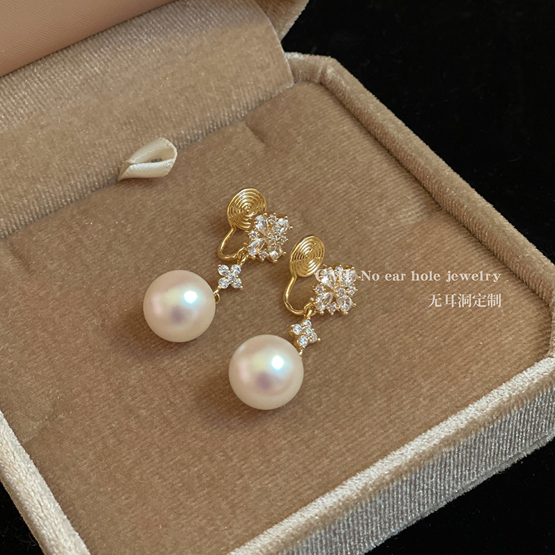 「花雪」珍珠方圆脸耳夹显脸小耳环蚊香盘耳夹秋冬无耳洞耳饰女士 - 图0