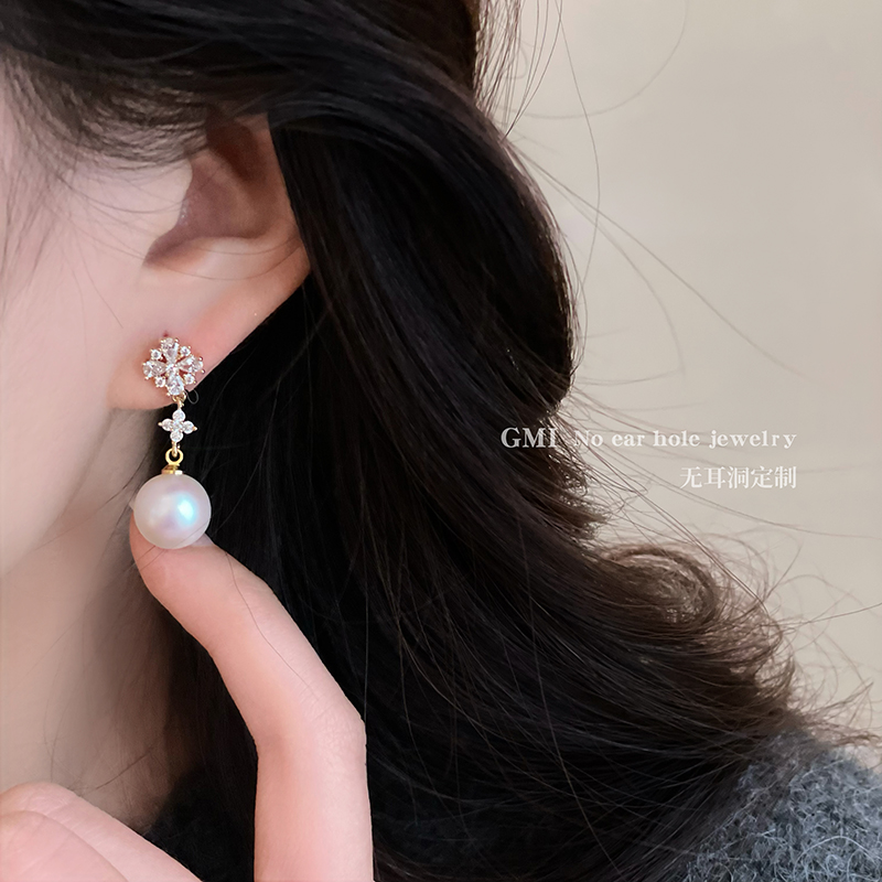 「花雪」珍珠方圆脸耳夹显脸小耳环蚊香盘耳夹秋冬无耳洞耳饰女士 - 图1