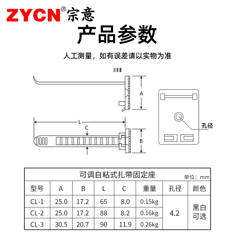 可调扎带固定座免打孔自粘贴CL-1线卡子网线电线理线器走线卡扣3M-图1