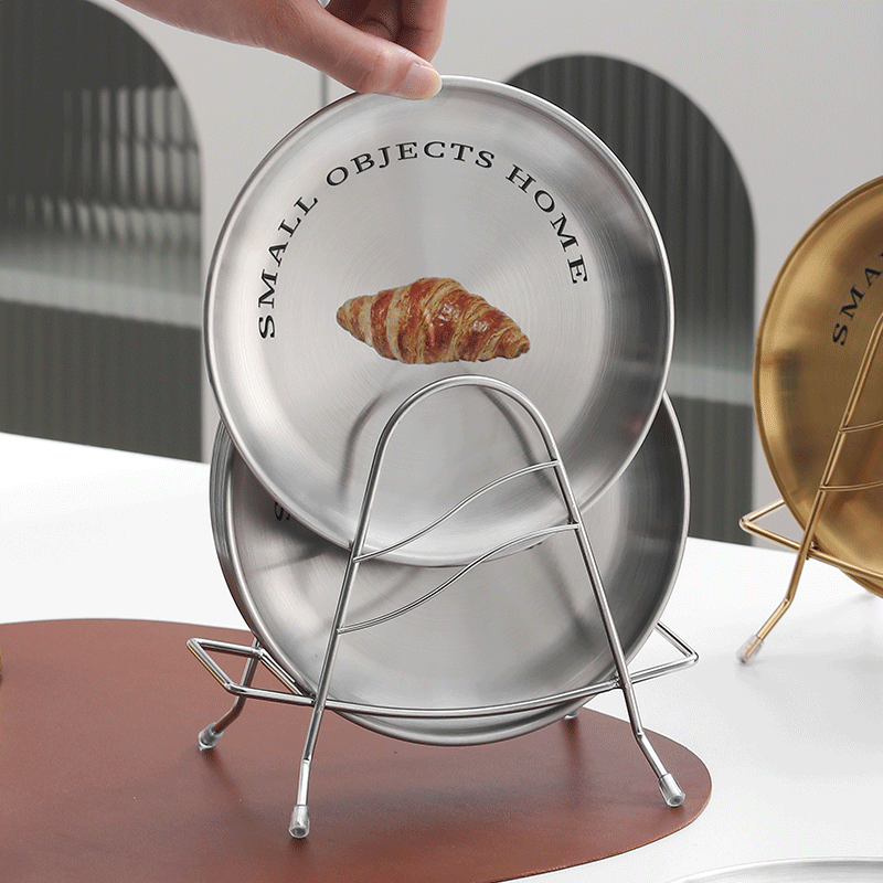 不锈钢吐骨碟家用桌面饭桌垃圾残渣盘餐桌金色圆形装骨头专用碟子-图2