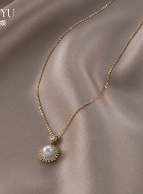 太阳花珍珠毛衣链项链