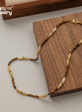 轻奢独特设计感虎眼石锁骨链颈链