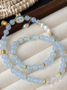 双层叠戴天然水晶拉布布手链