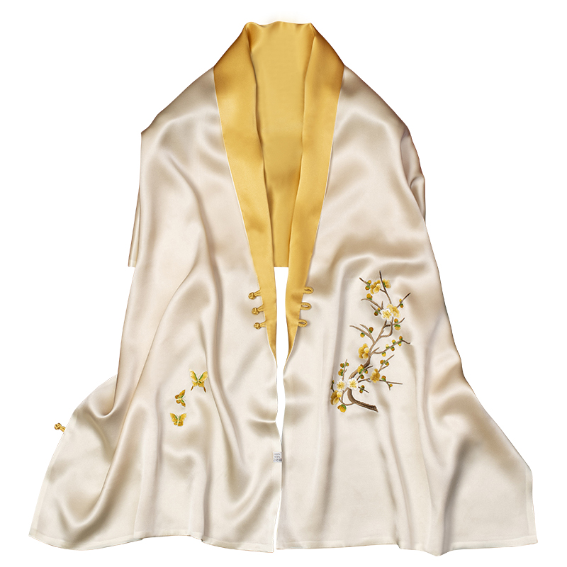 旗袍披肩外搭女春秋高端妈妈刺绣送老师真丝丝巾苏绣桑蚕丝围巾 - 图3