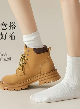 白色袜子女中筒堆堆袜春秋薄款棉袜外穿配马丁靴女款长筒袜25潮