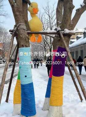 户外大树冬季装饰缠绕编织DIY