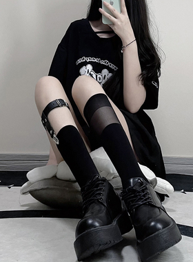 中筒袜女JK腿环袜子Y2K夏季薄款丝袜黑色25潮小腿袜拼接半筒长袜