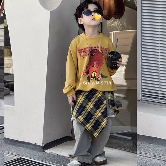 Children's American hip-hop plaid butt curtain new style