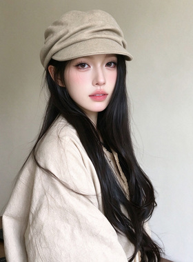 日系山本风黑色褶皱贝雷帽女秋冬