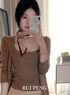 复古咖色腰果花丝巾女