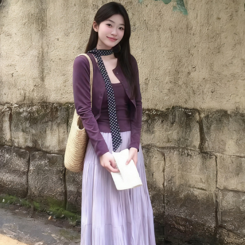 韩系温柔感黑色波点小丝巾女新款细窄长条系脖领巾高级感围巾配饰