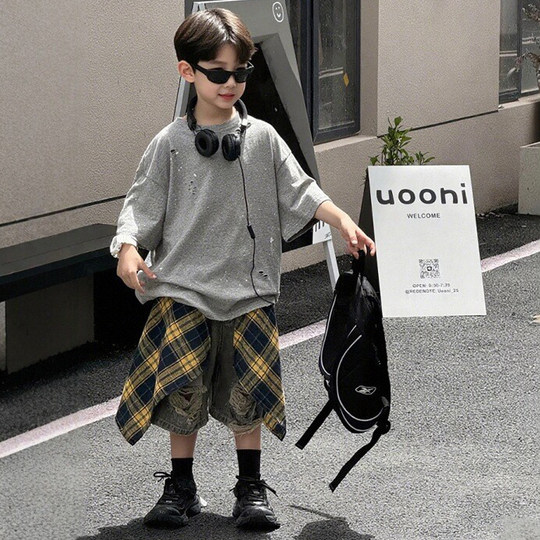 Cortina a tope de una pieza a cuadros estilo infantil coreano