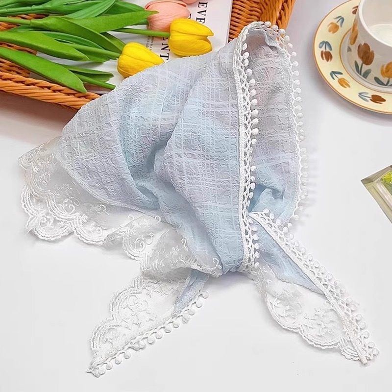 法式温柔蓝色蕾丝三角巾屁帘女新款叠穿连衣裙腰巾丝巾腰带配饰品