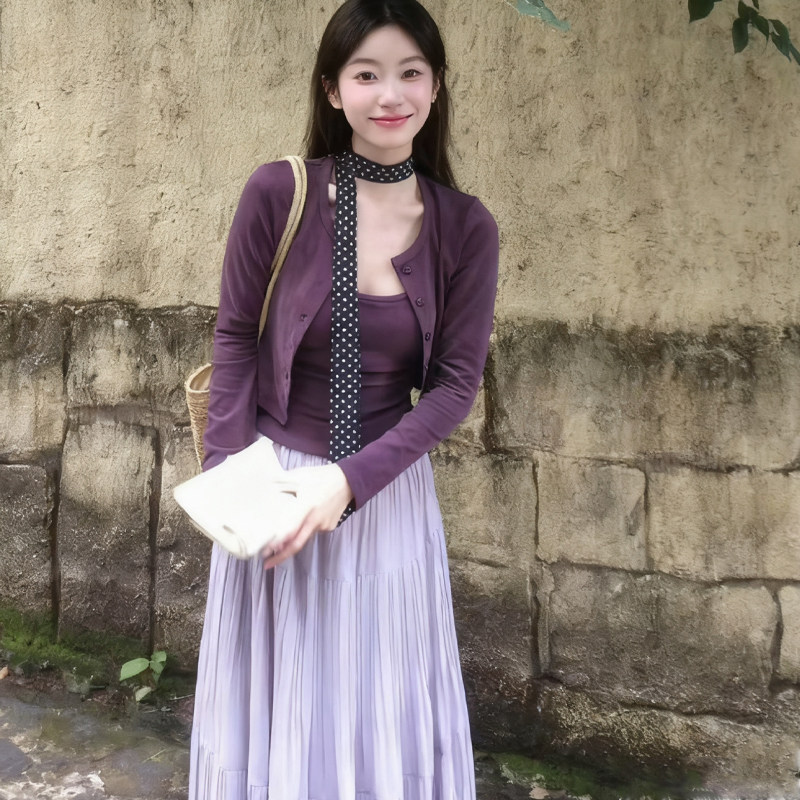 韩系温柔感黑色波点小丝巾女新款细窄长条系脖领巾高级感围巾配饰