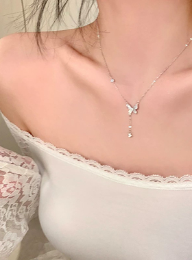 镶钻闪锆猫眼石蝴蝶吊坠项链女