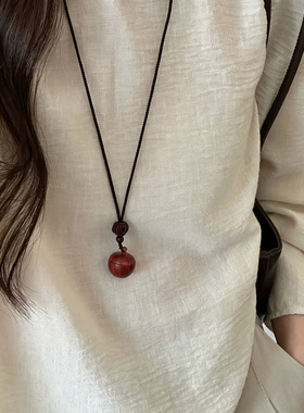 新中式编织绳檀木苹果项链女