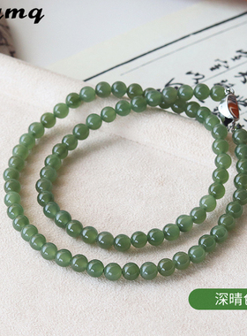 和田玉项链女款冰晴圆珠链子玉石串珠冰底青圆珠子送妈妈珠链女