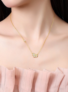 新年马年限定项链马上有钱定制刻字名字生肖镶锆石小马锁骨链礼物