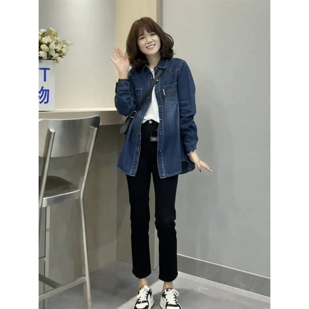 牛仔衬衫女2024开春秋新款中长款衬衣今年流行牛仔衣服女装上衣潮 - 图2