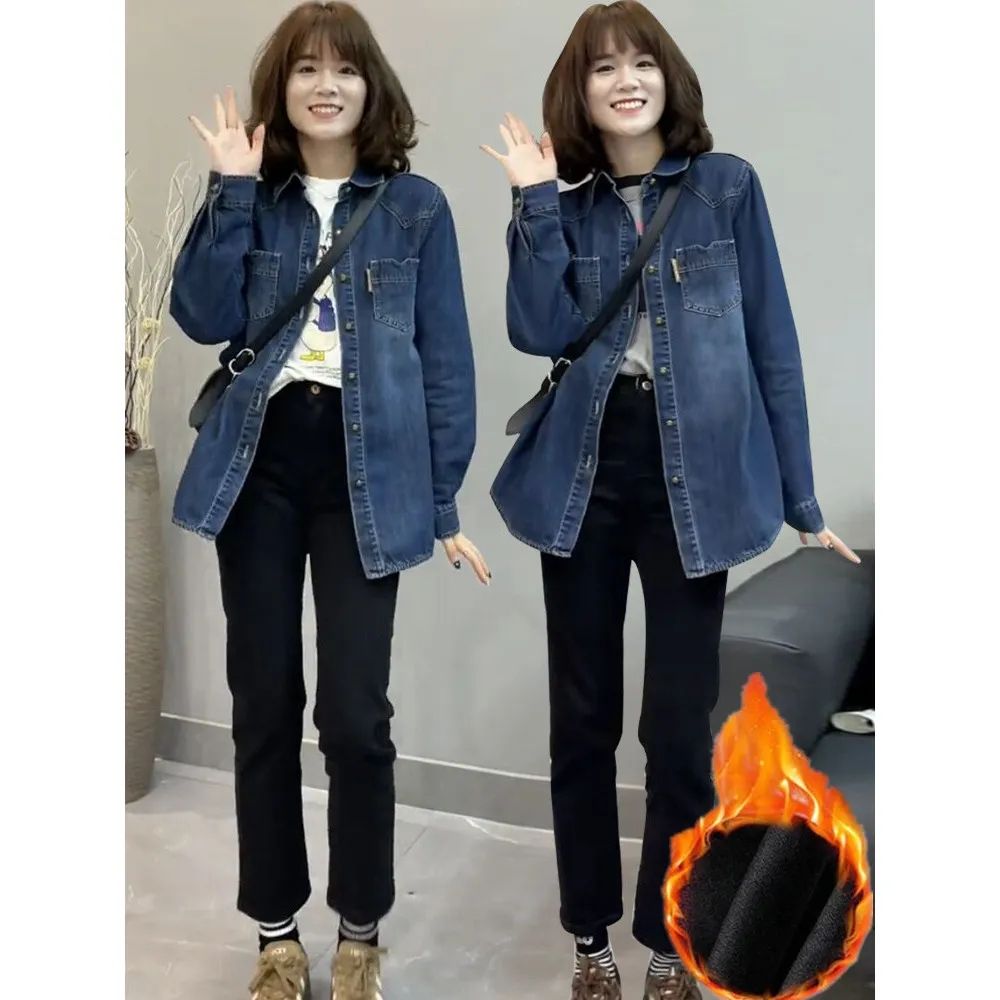 牛仔衬衫女2024开春秋新款中长款衬衣今年流行牛仔衣服女装上衣潮 - 图0