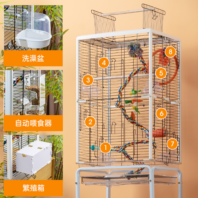酷克宠物鹦鹉笼透明亚克力别墅鸟笼子家用玄凤防溅豪华横丝笼子-图2