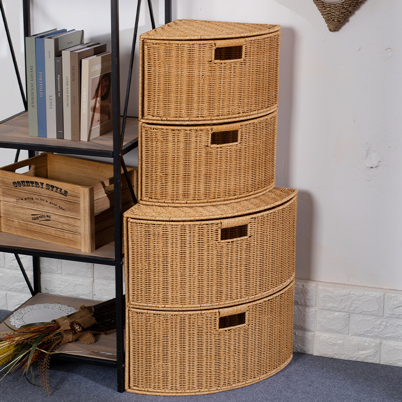 桂味源多层扇形置物架角落收纳箱仿藤编拐角收纳筐墙角转角置物筐 - 图1