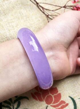 石英岩玉手镯 冰透紫罗兰玉镯女款紫色玉镯子芙蓉玉石玉镯