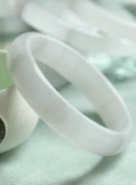 水墨丹青玉手镯冰灰色女士玉石镯子阿富汗汉白玉手镯礼品