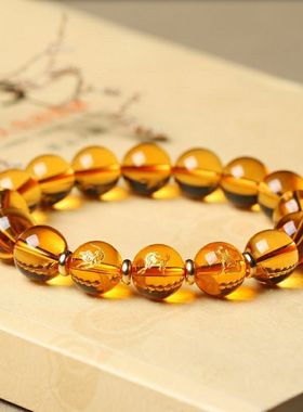 【买一赠六】天然正品黄水晶三合十二生肖属相男女款手链手串饰品