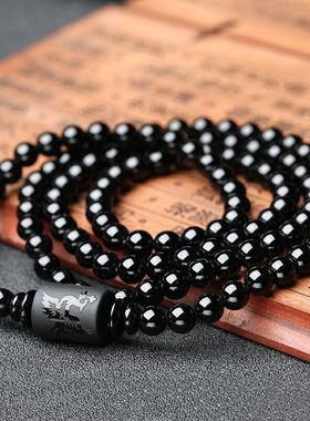 天然黑曜石佛珠招财转运手链