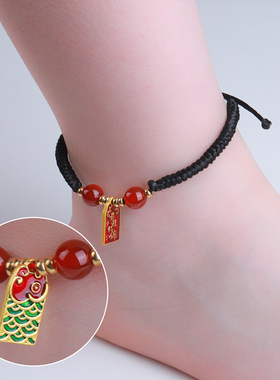 【买一赠六加证书】纯天然正品红玛瑙招财猫玉石男女手链脚链手串