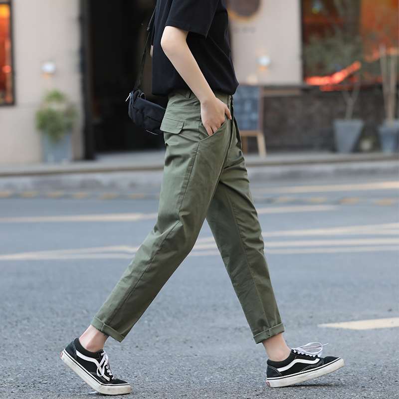 卡其色裤子女夏季薄款工装裤女春秋休闲运动九分哈伦萝卜2022新款