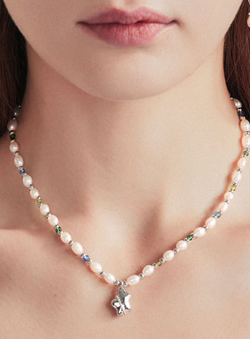 三倍微醺珠绕花苞彩虹色珍珠项链