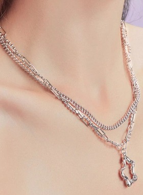 triple tipsy 桃花源系列 珠绕桃花双层项链 中性风锁骨链简约