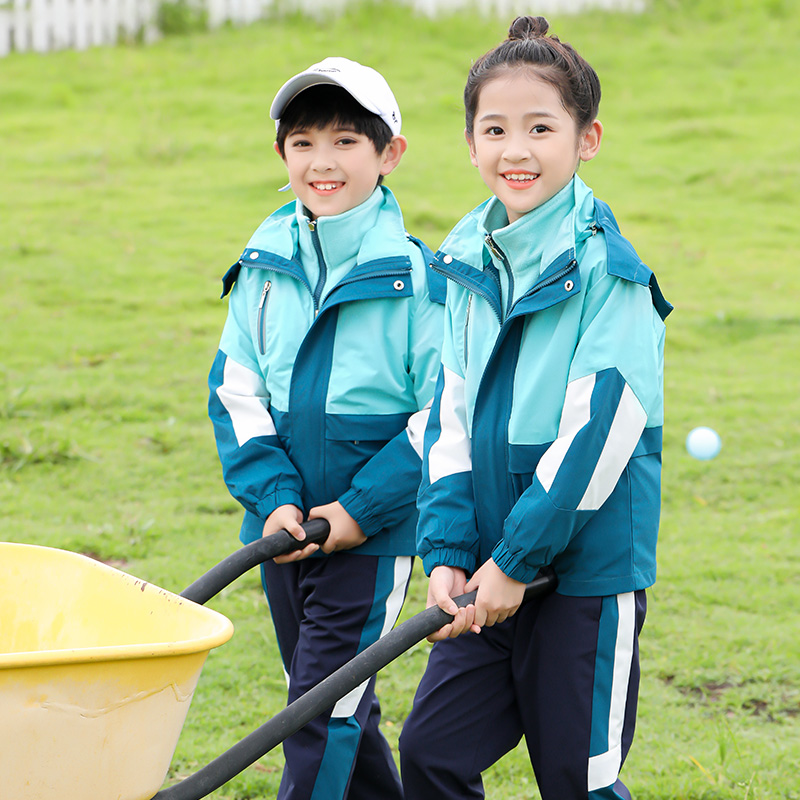 秋冬冲锋衣校服小学生班服套装儿童运动三件套加绒幼儿园园服套装