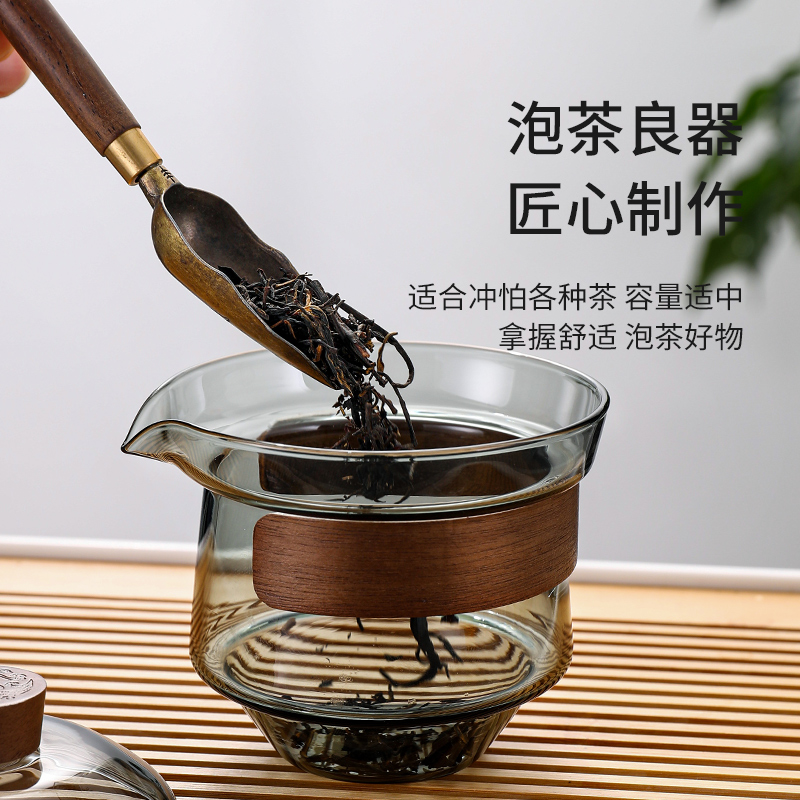 玻璃盖碗茶杯家用大号防烫三才泡茶碗带盖单个手抓壶功夫茶具套装 - 图2